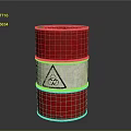 Red Barrel With White Stripe And Biohazard Symbol On Dark Background