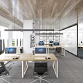 Modern Office Interior With Wooden Reception Desk Computers Sofa Chairs And Open Space