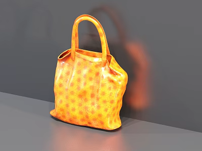 Orange Polka Dot Shiny Handbag With Handle On Grey Surface And Background 3d model