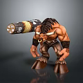 Fierce Muscular Minotaur Mythical Warrior Holding Wooden Club With Horns