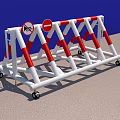 Red And White Striped Road Barriers With Wheels And Prohibition Signs
