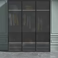 Elegant Modern Wardrobe With Dark Glass Doors Hanging Clothes And Bottom Drawers