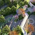 Scenic Landscape Wall With Colorful Trees Stone Path And Circular Plaza