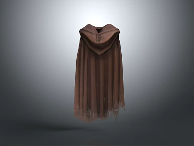 Brown Hooded Cloak With Fringed Edges Soft Fabric And Comfortable Design 3d model