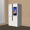 Modern White Refrigerator Freezer With Digital Display Screen In Interior Near Window 3d model
