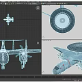 Fighter Jet With Large Radar Dome Four Propellers Light Blue Fuselage Red Wing Markings