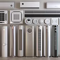 Various Types of Modern Air Conditioners and Fans With Wall Mounted and Floor Standing Designs