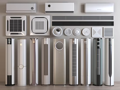 Various Types of Modern Air Conditioners and Fans With Wall Mounted and Floor Standing Designs 3d model