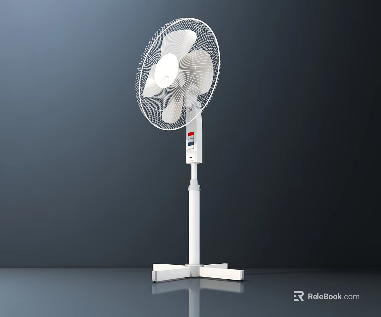 White Standing Electric Fan With Adjustable Height And Stable Base Blades 3d model 