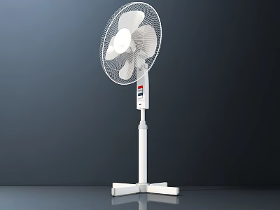 White Standing Electric Fan With Adjustable Height And Stable Base Blades 3d model