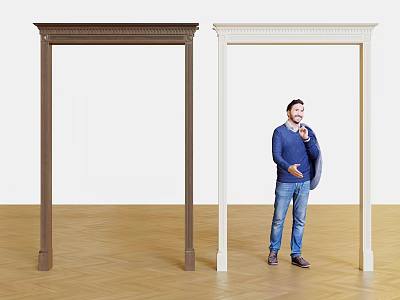 Two Door Arches In Brown And White With Man In Interior 3d model