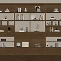 Modern Stylish Wooden Storage Shelves With Books Vases Sculptures And Drawers
