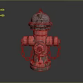 Red Rusted Fire Hydrant With Metal Top And Hanging Chains On Dark Background