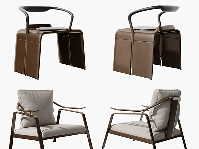 Modern Dining Chairs With Wooden Frame Upholstered Seats And Armrests Design 3d model