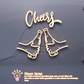 Decorative Lighting Set with Golden Cheers Lettering and Toasting Hands on Transparent Panel