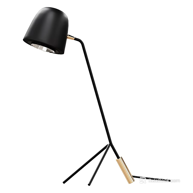 Black Floor Lamp With Modern Design Slim Pole And Gold Accents Metal Base 3d model 
