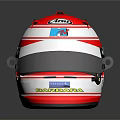 Red And White Racing Helmet With Bell Brand Transparent Visor And Striped Design