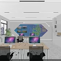 Modern Fitness Gym with Treadmills Weight Machines Yellow White Floor Markers Plants and Windows