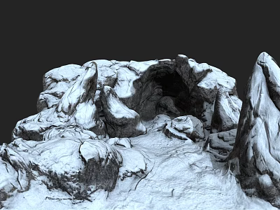 Natural Snowy Mountain Terrain Featuring Rocky Outcrops And Snow Covered Cave 3d model