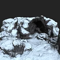 Natural Snowy Mountain Terrain Featuring Rocky Outcrops And Snow Covered Cave