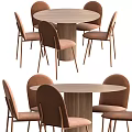 Modern Round Dining Table Set With Wooden Base And Brown Upholstered Chairs 3d model