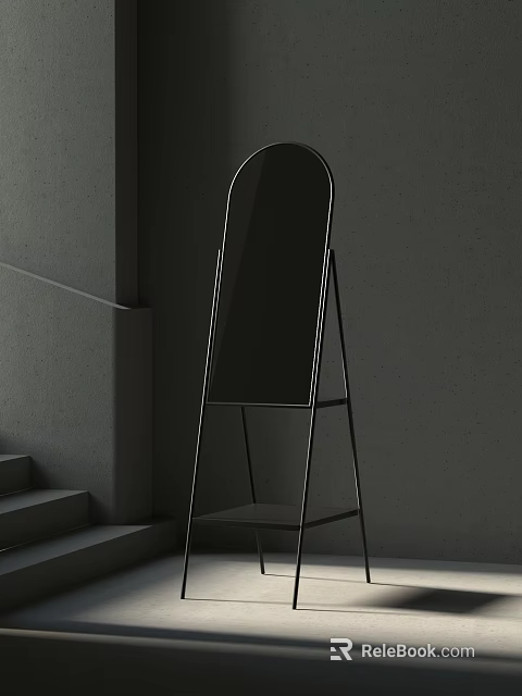 Full Length Mirror In Modern Interior With Staircase And Dark Walls 3d model 