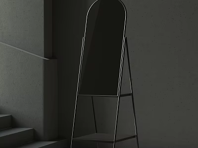 Full Length Mirror In Modern Interior With Staircase And Dark Walls 3d model