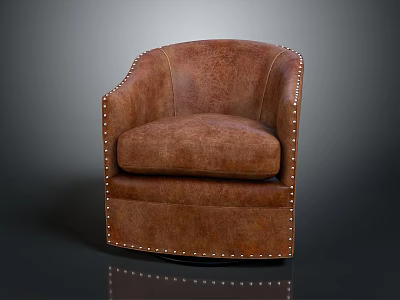 Classic Brown Leather Armchair With Curved Armrests Rivet Detailing And Comfortable Seat 3d model