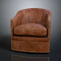 Classic Brown Leather Armchair With Curved Armrests Rivet Detailing And Comfortable Seat