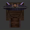 Cartoon Scene of Traditional Chinese Pipa with Architectural Roof and Wooden Base Steps