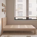 Wooden Double Bed Frame with Nightstand Lamp Storage Drawers and Wall Shelves