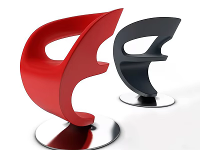 Modern Single Chair With Red And Black Color Unique Curved Shape And Metal Base 3d model