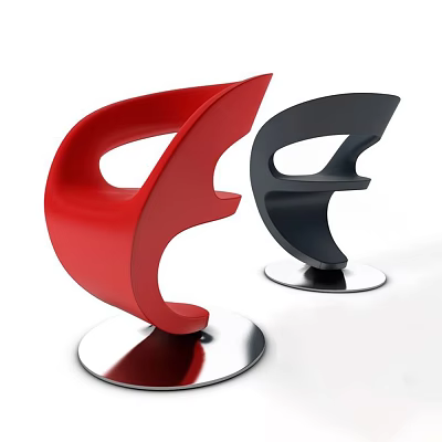 Modern Single Chair With Red And Black Color Unique Curved Shape And Metal Base 3d model