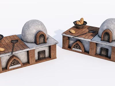 Traditional Kitchen Cabinets With Dome Roof Brick Details And Bread Bowls 3d model