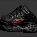 Black Sports Shoes With Orange Flame Pattern And Thick Rubber Sole Design