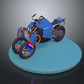 Modern Blue Motorcycle 3D Model With Orange Accents On Circular Display Stand