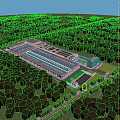 Spacious Modern Industrial Factory Building With Surrounding Green Trees And Parking Area