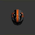Black Tactical Weapon Helmet With Orange Stripes K Logo And Knights Text Design