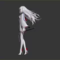 Anime Inspired Game Movie Character With Long White Hair And Red Accented Outfit Holding Sword