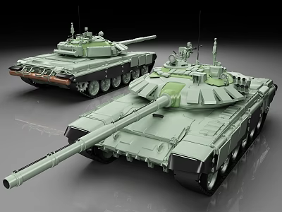 Detailed Military Tank Models With Green Camouflage Turret And Long Barrel 3d model