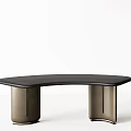 Modern Wooden Desk Featuring Sleek Top And Unique Curved Leg Design