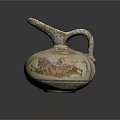 Artistic Ancient Pottery Jug Featuring Intricate Sculpture Carving And Painted Patterns