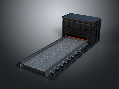 Industrial Black Equipment With Gray Conveyor Belt and Components Below and Red Glowing Side Section 3d model