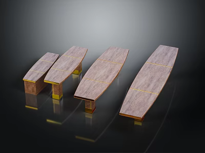 Modern Wooden Tables With Golden Metal Legs Various Lengths And Sleek Design 3d model