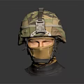 Detailed Military Character Model With Camouflage Helmet And Yellow Face Mask