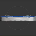 3D Designed Stadium With Blue Roof Structure And Green Football Field Stands