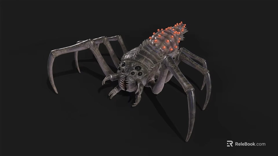Sci Fi Spider Like Creature With Orange Spikes And Multiple Gray Legs 3d model 