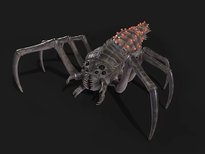 Sci Fi Spider Like Creature With Orange Spikes And Multiple Gray Legs 3d model