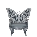 Butterfly Shaped Silver Single Sofa With Ornate Carved Backrest And Elegant Design