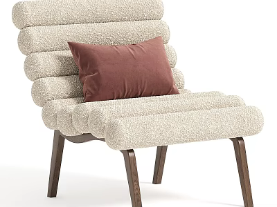 Stylish Cream Boucle Upholstered Leisure Chair With Elegant Solid Wooden Legs And Soft Velvet Pillow 3d model